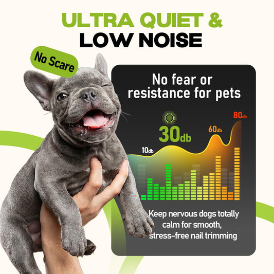 Viskande tyst hundnagelslipare – 50% kraftigare, 6 hastigheter, LED-display & 4 LED-lampor, 3 slipbitar, ingen överskurning, stressfri vård för hundar, katter & känsliga husdjur