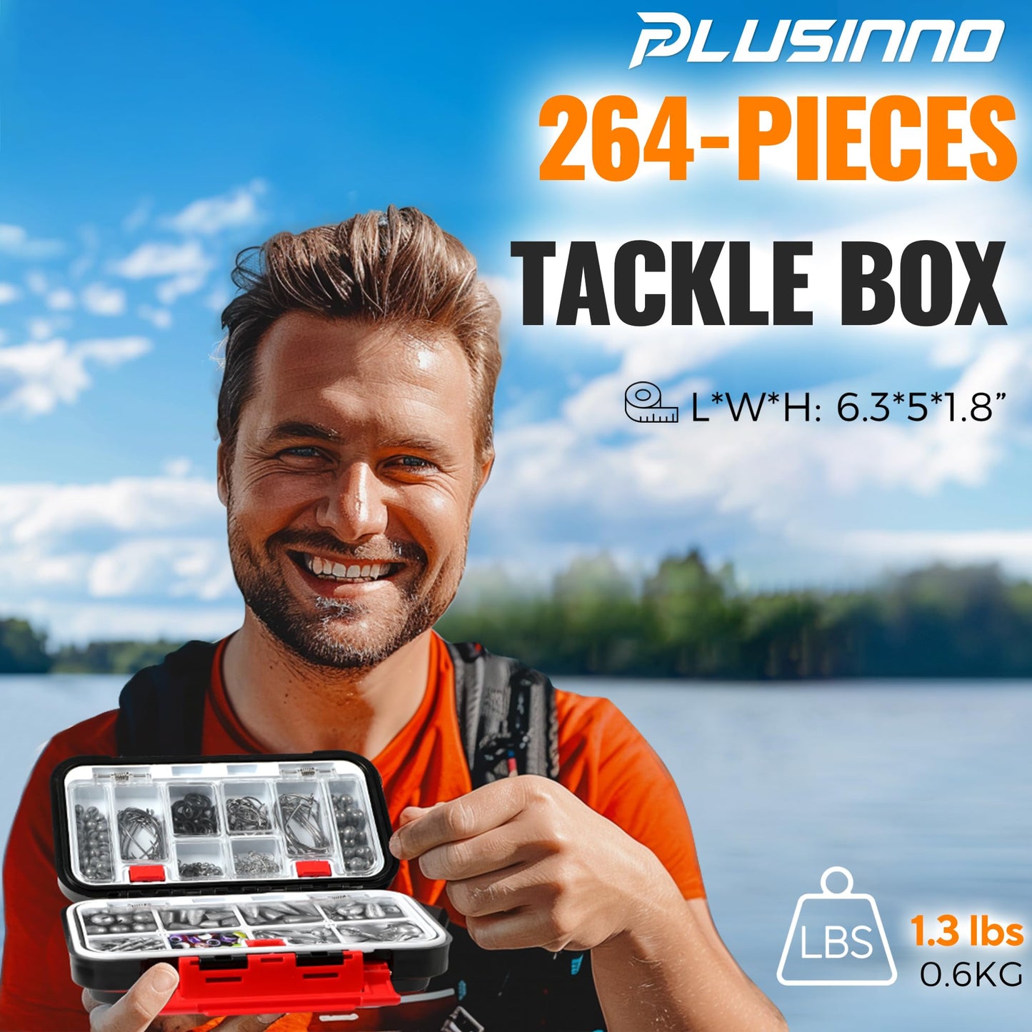 PLUSINNO Fiskeutrustning Kit – Komplett tackle-box med krokar, sänken, svivel & mer, 264 eller 397 delar