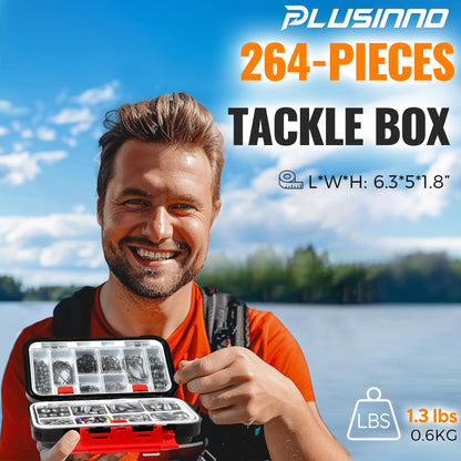 PLUSINNO Fiskeutrustning Kit – Komplett tackle-box med krokar, sänken, svivel & mer, 264 eller 397 delar