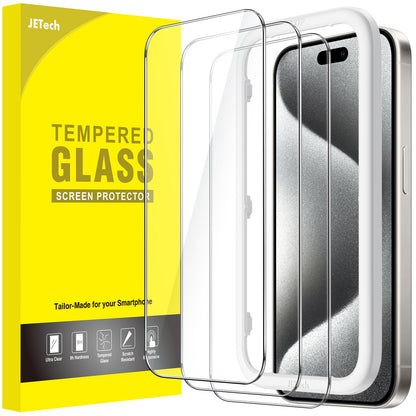 JETech Skärmskydd iPhone 15–17-serien – Härdat glas 9H, HD-klar, anti-fingeravtryck, 3-pack