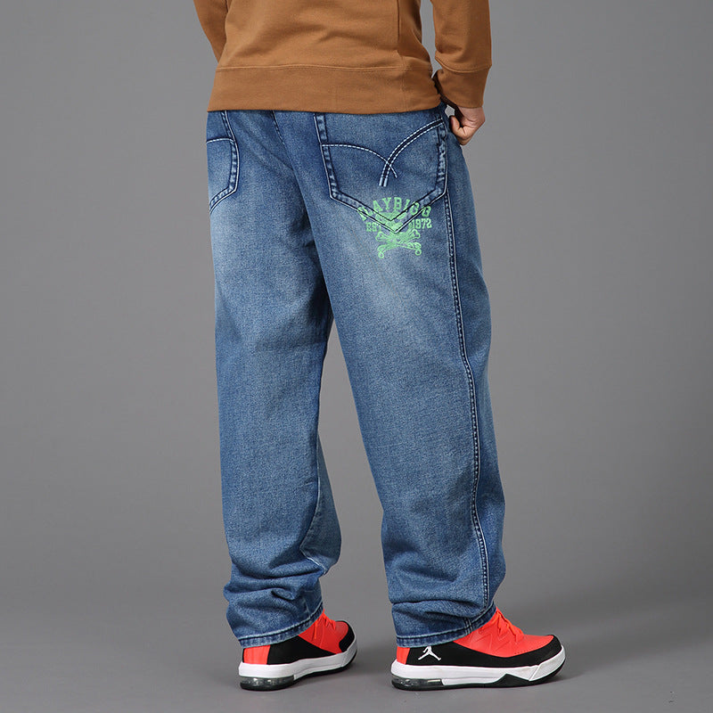 Plus Size Herrjeans Loose Fit – Wide Leg Skateboard Hip-Hop Denim 4 Färger 30–48 2026