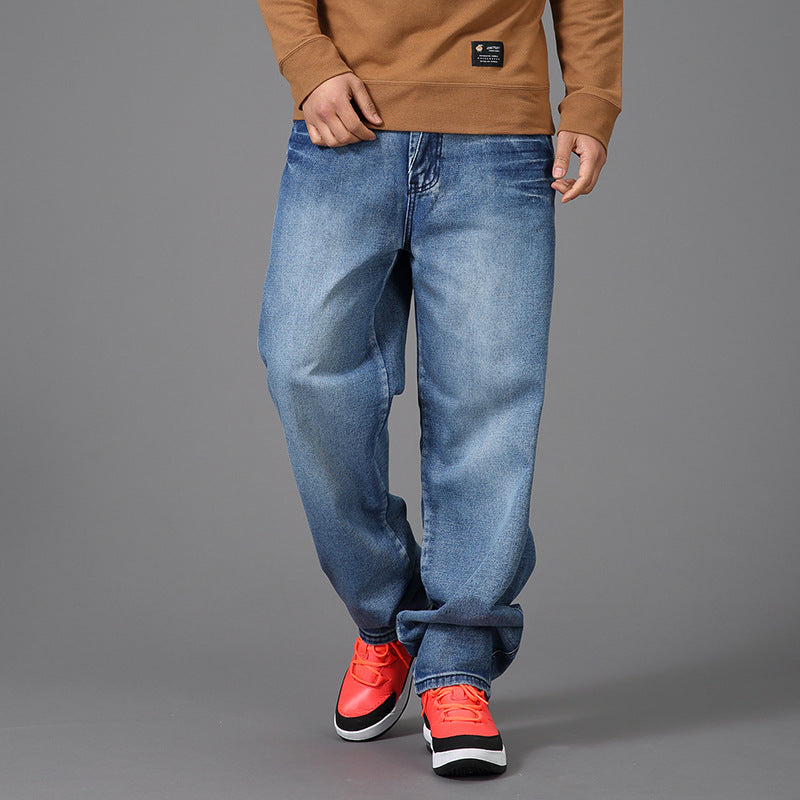 Plus Size Herrjeans Loose Fit – Wide Leg Skateboard Hip-Hop Denim 4 Färger 30–48 2026