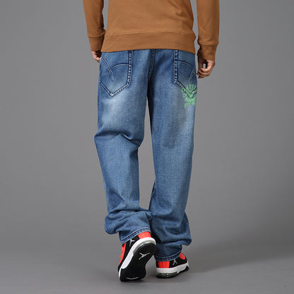 Plus Size Herrjeans Loose Fit – Wide Leg Skateboard Hip-Hop Denim 4 Färger 30–48 2026