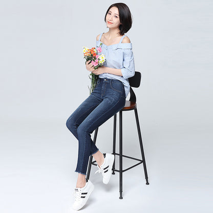 Ankle Jeans Dam Hög Midja Stretch – Tunn Pencil Tight Sommarjeans 2 Färger 2026