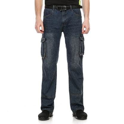 Herr Overalls Jeans – Lös Rak Passform med Flera Fickor för Herr 2026