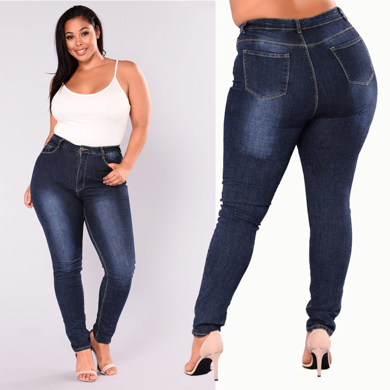 Plus size damjeans med hög midja och stretch, mörkblå 2XL–7XL