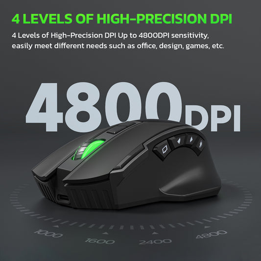 GM28B Trådlös Gaming-mus – Bluetooth + 2,4G, 4800 DPI, 10 Knappar och RGB