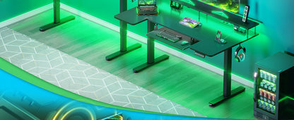 Offigo U Shape Elevating Desk Table, 140cm Electric Elevating Desk with Monitor Stand, USB Plugs and Charging, Standing Desk with Led, Table for Gaming Computer and Office, Black