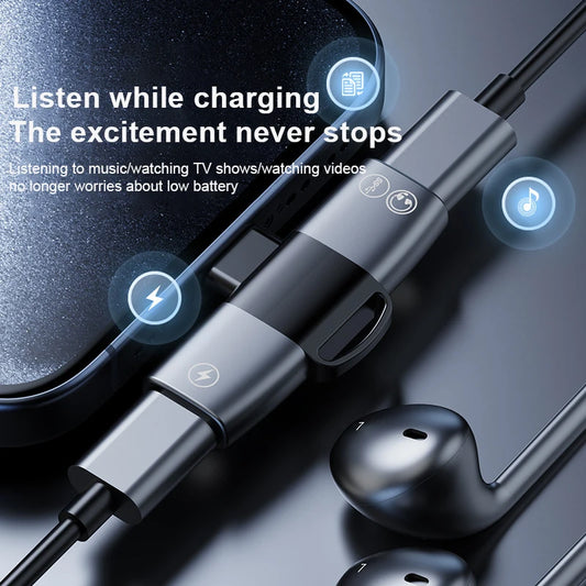 USB-C Splitter med Dubbla USB-C – Ljud + PD 15W Laddning för iPhone 15, Samsung och MacBook