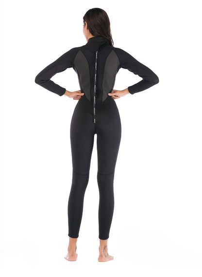 Womens 3mm Neoprene Long Sleeves Wetsuit One-piece Diving Suit Back Zip for Scuba Diving Snorkeling Surfing Swim Spearfishing