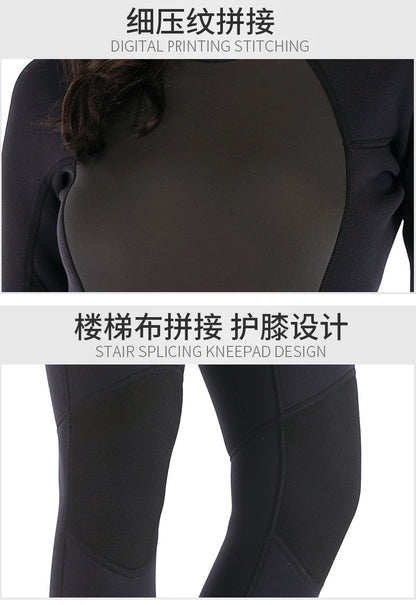Womens 3mm Neoprene Long Sleeves Wetsuit One-piece Diving Suit Back Zip for Scuba Diving Snorkeling Surfing Swim Spearfishing