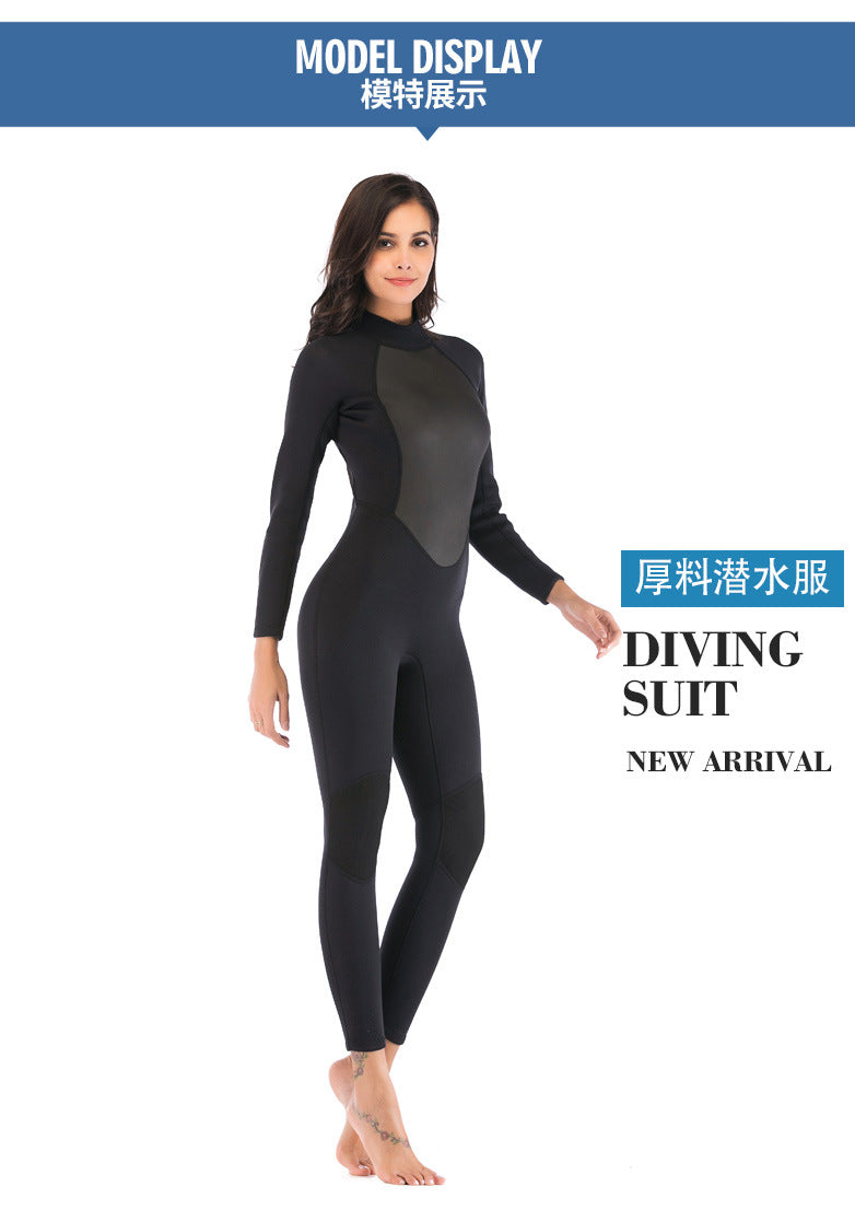 Womens 3mm Neoprene Long Sleeves Wetsuit One-piece Diving Suit Back Zip for Scuba Diving Snorkeling Surfing Swim Spearfishing
