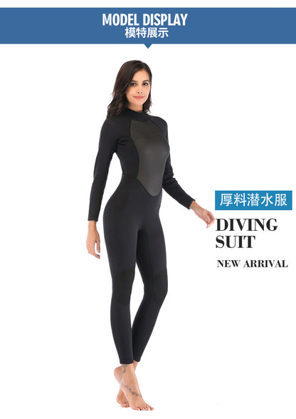 Womens 3mm Neoprene Long Sleeves Wetsuit One-piece Diving Suit Back Zip for Scuba Diving Snorkeling Surfing Swim Spearfishing
