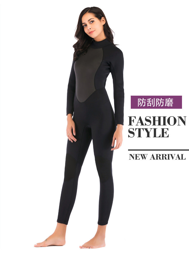 Womens 3mm Neoprene Long Sleeves Wetsuit One-piece Diving Suit Back Zip for Scuba Diving Snorkeling Surfing Swim Spearfishing