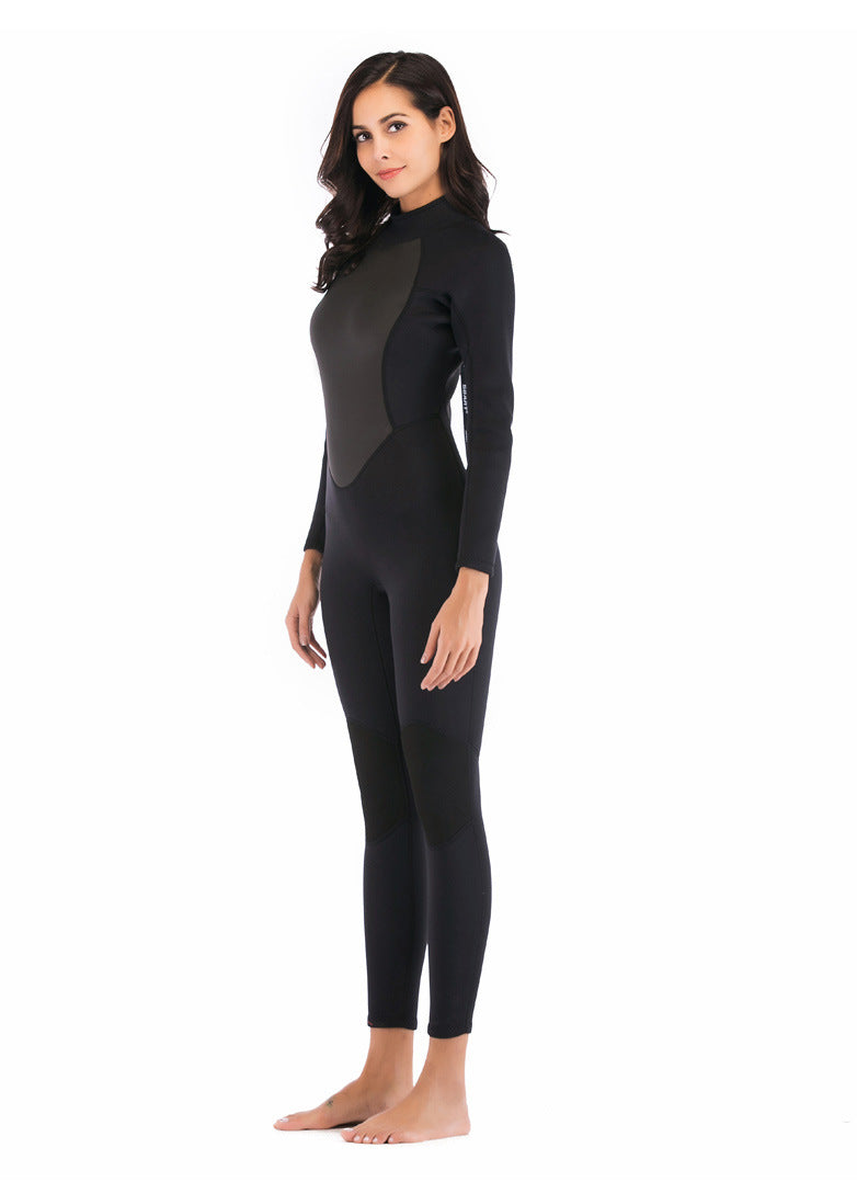 Womens 3mm Neoprene Long Sleeves Wetsuit One-piece Diving Suit Back Zip for Scuba Diving Snorkeling Surfing Swim Spearfishing