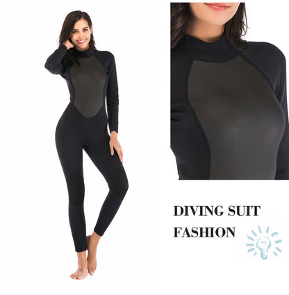 Womens 3mm Neoprene Long Sleeves Wetsuit One-piece Diving Suit Back Zip for Scuba Diving Snorkeling Surfing Swim Spearfishing