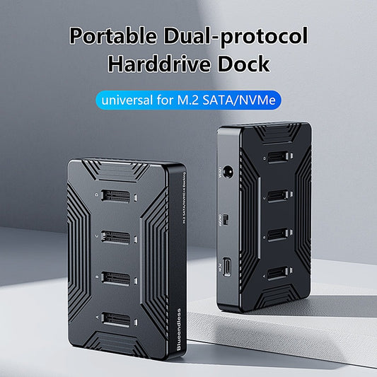 M.2 SSD-docka med 4 Fack – NVMe och SATA, USB 3.2 Gen2 10Gbps, upp till 8TB per fack