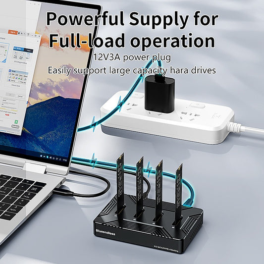 M.2 SSD-docka med 4 Fack – NVMe och SATA, USB 3.2 Gen2 10Gbps, upp till 8TB per fack
