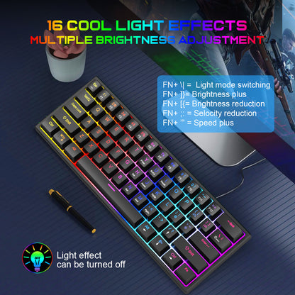 K61 Kompakt Mekaniskt Tangentbord – Blå Axlar, 61 Tangenter, RGB och Avtagbar Kabel