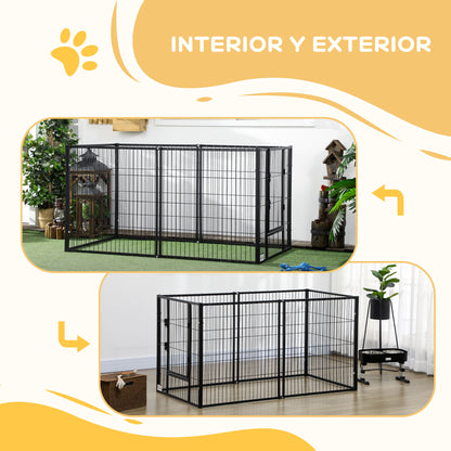 Pawhut Dog Playpen with 6 Panels Adjustable Metal Pet Fence with Steel Frame 82.5-150X79X81 cm Black