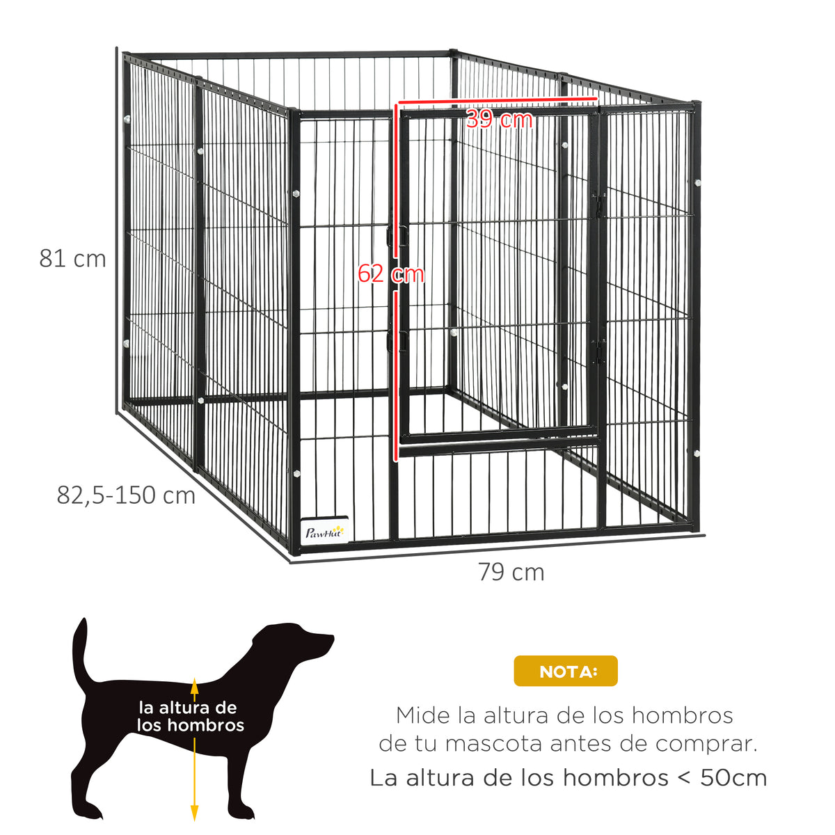 Pawhut Dog Playpen with 6 Panels Adjustable Metal Pet Fence with Steel Frame 82.5-150X79X81 cm Black