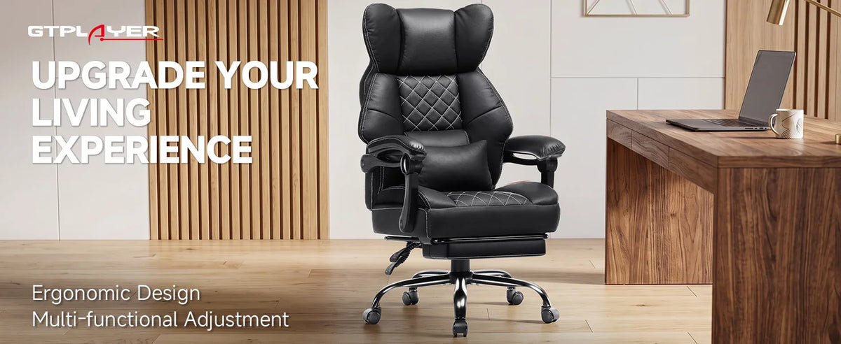 Gtplayer Gaming Chair, Ergonomic Office Chair with Footrest and Lumbar Support, High Back Executive Chair for Tall, Wide Computer Chair, Height Adjustable, Synchronous Armrest, Spring Core Seat