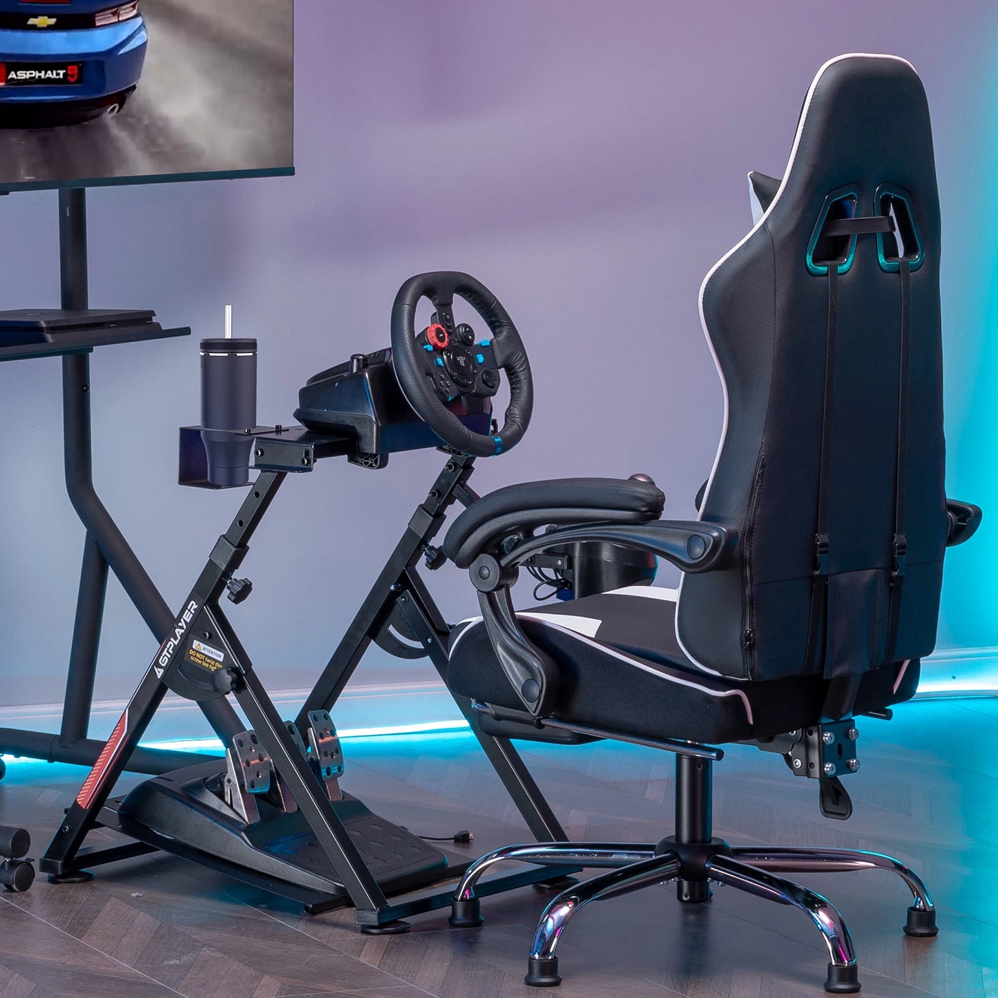 GTPLAYER Ratt-ställning för Sim Racing – Justerbar 20°/20cm Höjd, Kolstål, Logitech G29/G920/G923 Thrustmaster, EU-lager