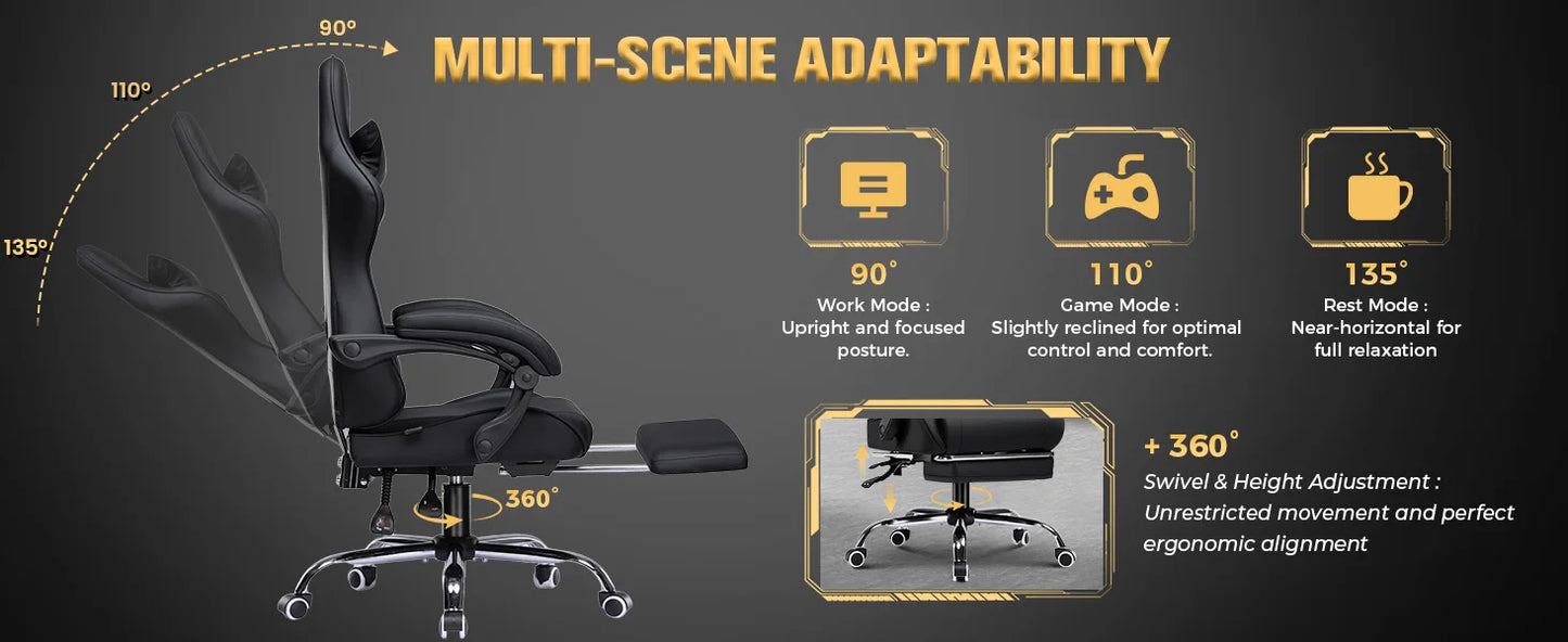 GTPLAYER Gaming chair Ergonomic Office Chair with Loin Support & Massage Function Height Adjustable Upholstered 150 kg