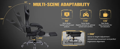 GTPLAYER Gaming chair Ergonomic Office Chair with Loin Support & Massage Function Height Adjustable Upholstered 150 kg