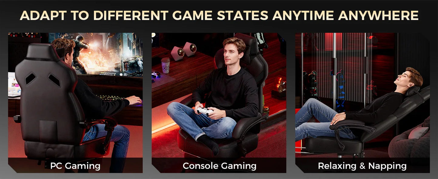 GTPLAYER Gaming Chair with Footrest, Gamer Armchair Height-Adjustable, 200 kg Load Capacity, Adjustable Armrests, Lumbar and Head Pillows, Swivel Gaming Chair