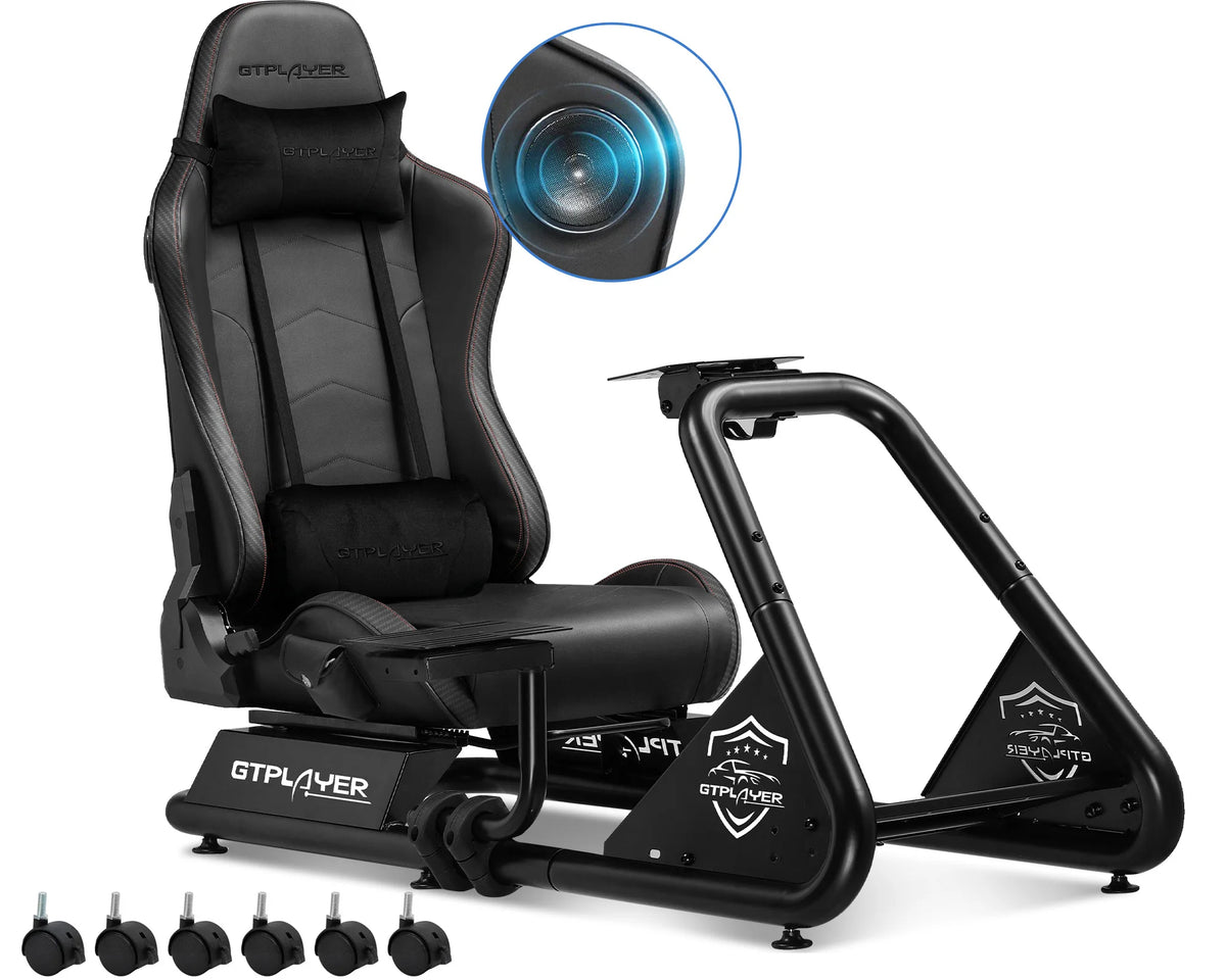 Luckracer Sim Racing Cockpit Simulator Cockpit Racing Simulator Steering Wheel Stand with Speakers Steering Wheel and Pedal Stand