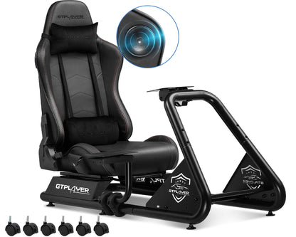 Gtplayer Simulator Cockpit Sim Racing Cockpit Racing Simulator Steering Wheel Stand with Speakers Steering Wheel and Pedal Stand