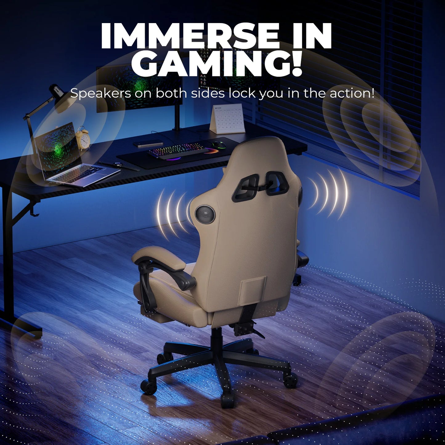 GTPLAYER Gaming chair Ergonomic Gaming armchair Desk chair PC Footrest loudspeaker Music Office chair up to 150kg