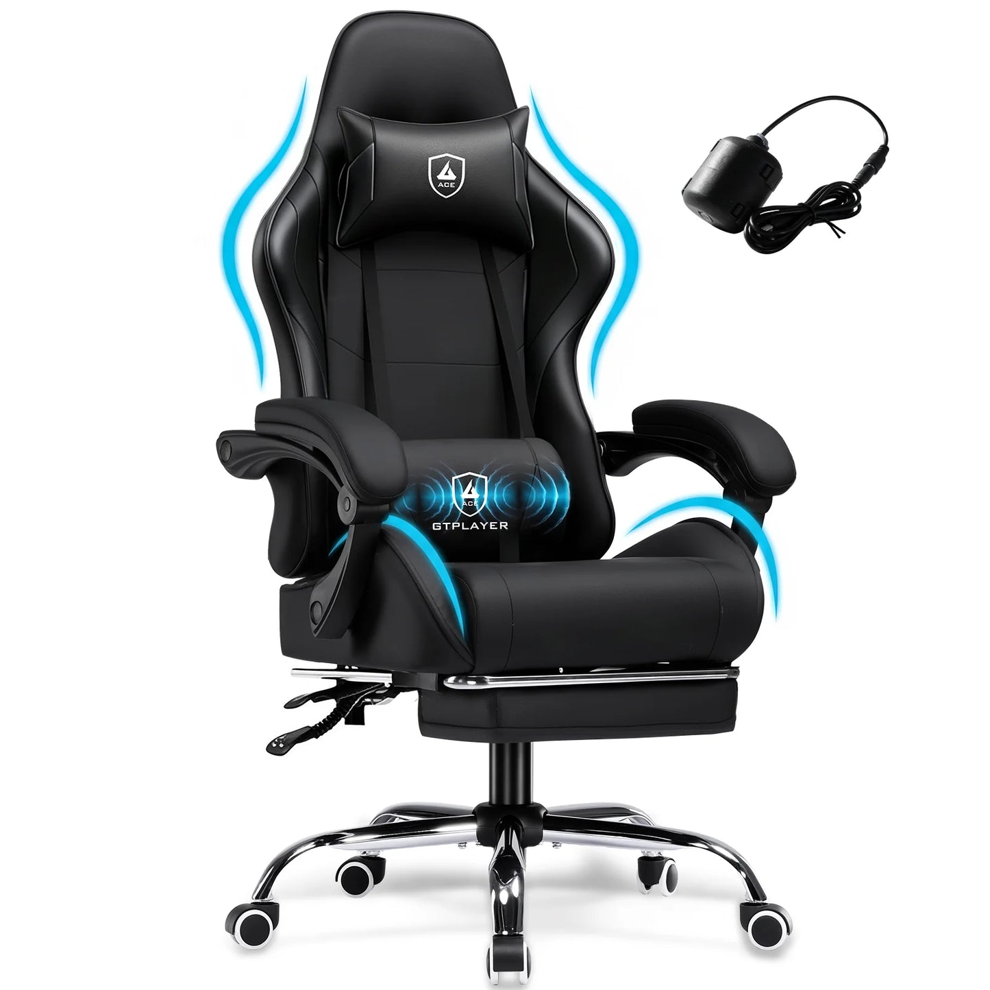 GTPLAYER Gaming chair Ergonomic Office Chair with Loin Support & Massage Function Height Adjustable Upholstered 150 kg