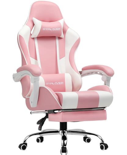 GTPLAYER Gaming chair with massage Lumin cushion & footrest, Ergonomic office chair with padded seat, swivel chair up to 150 kg