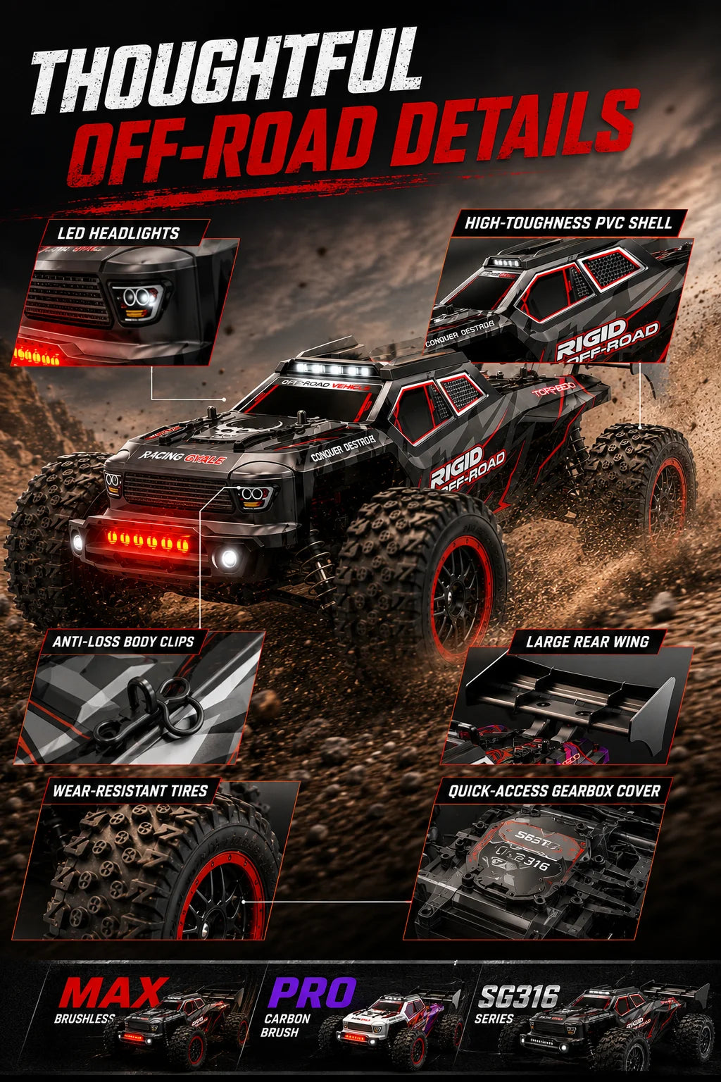 4Wd Brushless Rc Car 75Km/H Metal Differential Shaft Drive Independent Shock Absorbers Led Headlights 2.4g 300m Remote Control Off-Road Hobby Vehicle
