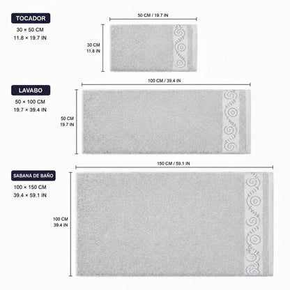 Set of 3 100% Natural Cotton Towels with Elegant Embroidery, 12 Colors Available, Set Consisting of Toilet Towel 30×50cm, Washbasin Towel 50×100cm and Bath Sheet 100×150cm, High Absorbency, Soft on the Skin, Machine Washab
