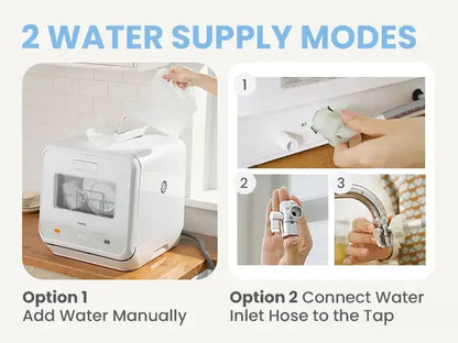 Midea Comfee Tabletop Dishwasher Without Installation, 5L Water Tank, 98 ° C Steam Sterilization, Compact Dishwasher with 6 Programs, 72H Ventilated Storage for 2-3 People
