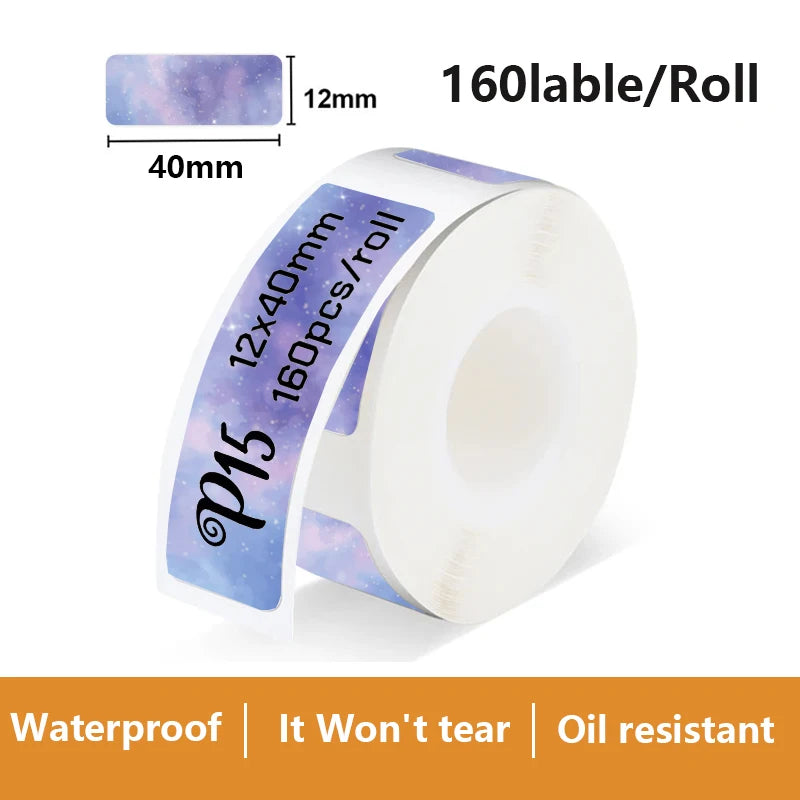 Termiska Etikettrullar Mönster & Färg – Kompatibla med Marklife P11 P12 Phomemo D30 DELI Q2 Brother – 12x40mm 14x40mm 14x50mm 2026
