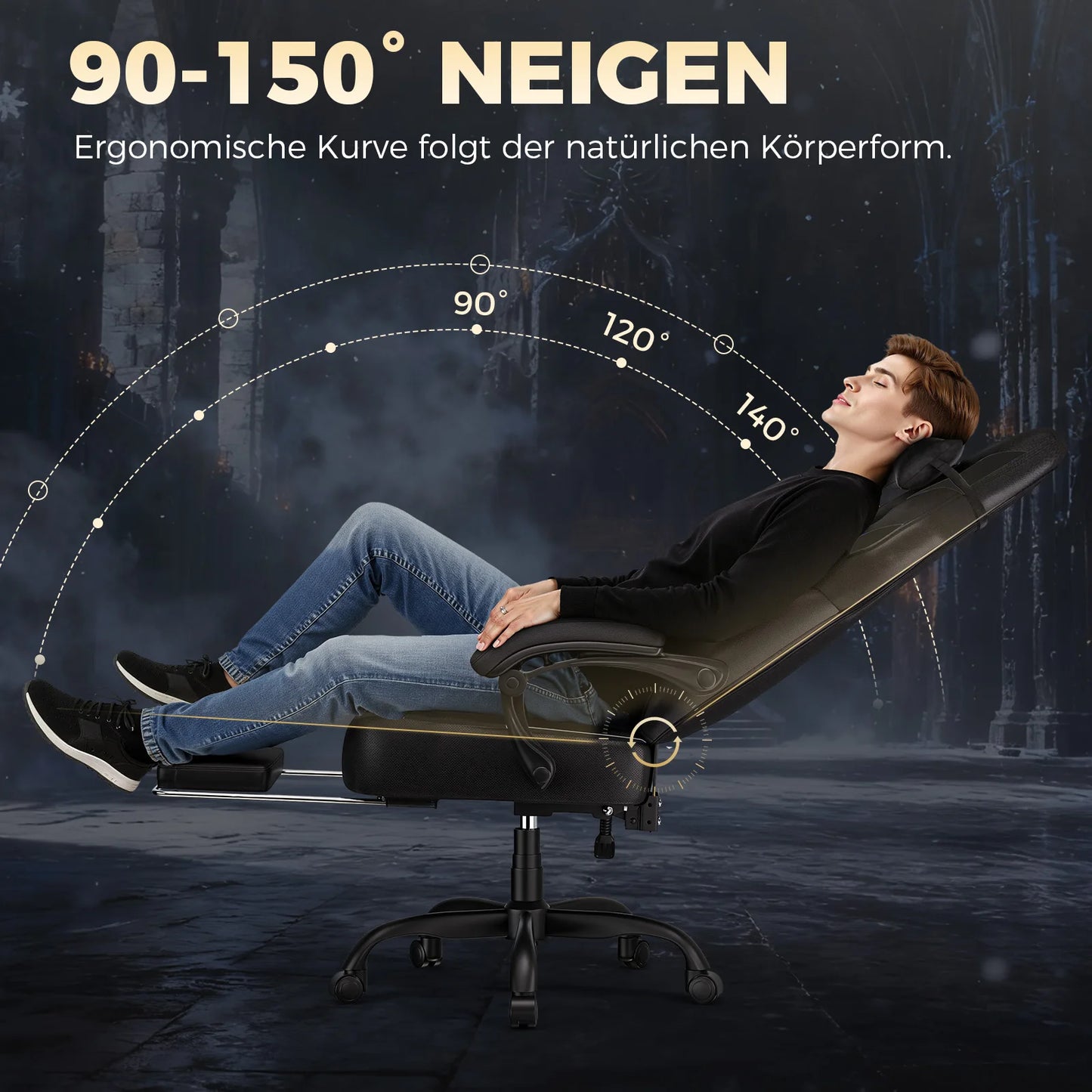GTPLAYER Gaming Chair with Footrest, Gamer Armchair Height-Adjustable, 200 kg Load Capacity, Adjustable Armrests, Lumbar and Head Pillows, Swivel Gaming Chair