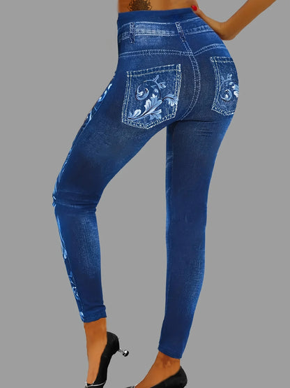 Women's Elegant Printed Faux Denim Leggings