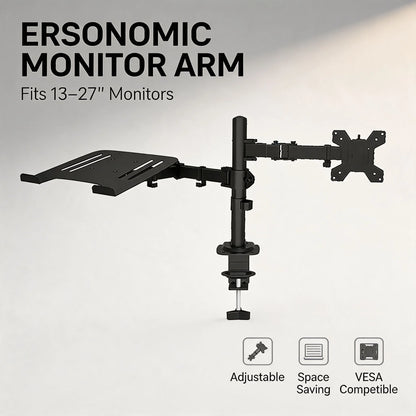 Ergonomisk Monitorarm för Skrivbord 13–27" – VESA 75x75/100x100 Justerbar Höjd Kabelhantering 8kg Stål EU-lager Polen