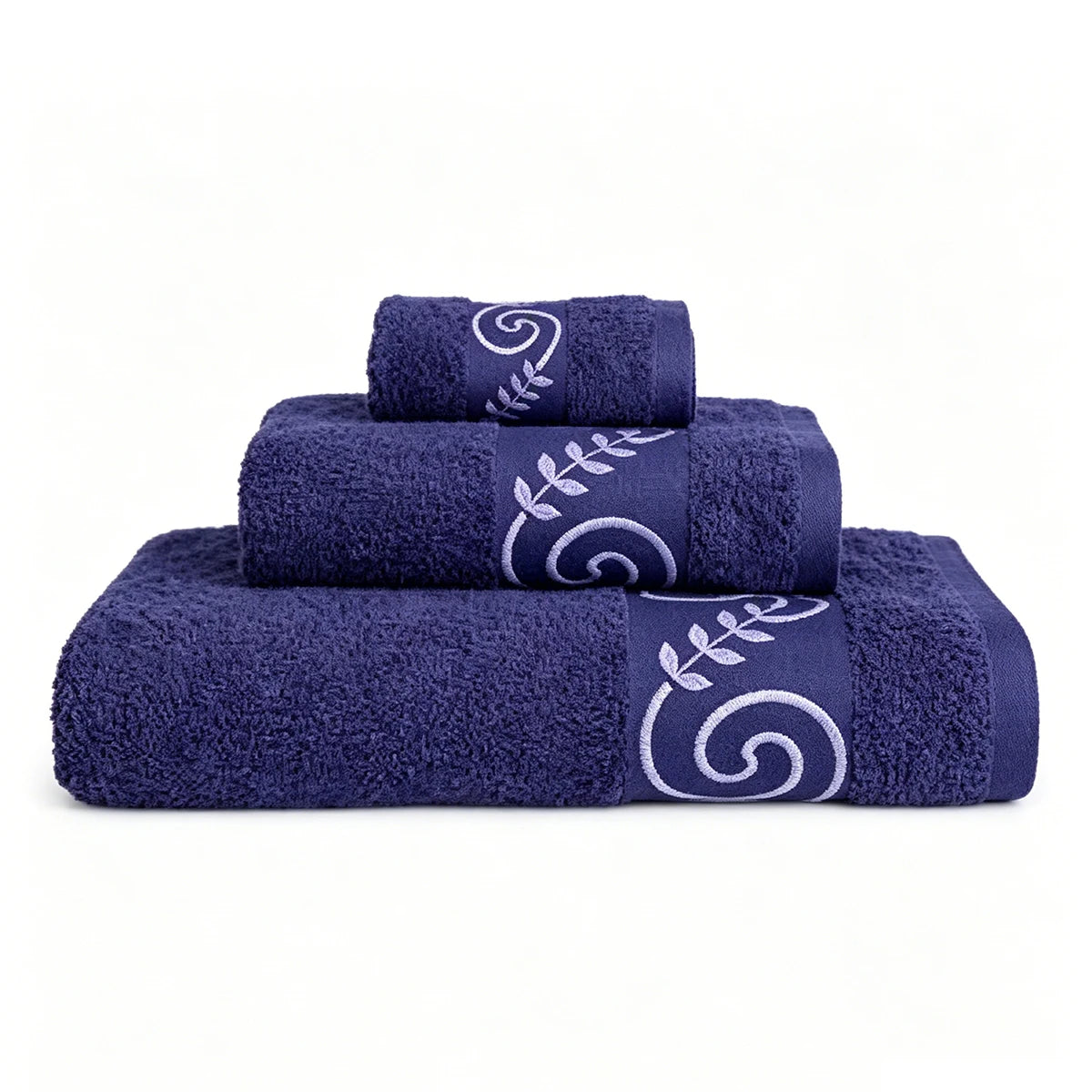 Set of 3 100% Natural Cotton Towels with Elegant Embroidery, 12 Colors Available, Set Consisting of Toilet Towel 30×50cm, Washbasin Towel 50×100cm and Bath Sheet 100×150cm, High Absorbency, Soft on the Skin, Machine Washab