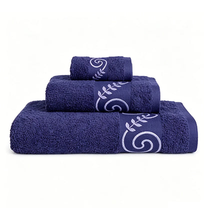 Set of 3 100% Natural Cotton Towels with Elegant Embroidery, 12 Colors Available, Set Consisting of Toilet Towel 30×50cm, Washbasin Towel 50×100cm and Bath Sheet 100×150cm, High Absorbency, Soft on the Skin, Machine Washab