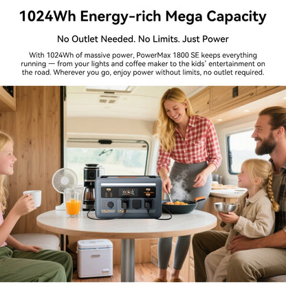 OSCAL PowerMax 1800SE Portable Power Station,1024Wh LiFePO4 Battery,PEAK 3600W Solar Generator, Two 100W USB-C Fast Charge, Emergency Power Supply for Camping, Motorhome and Home