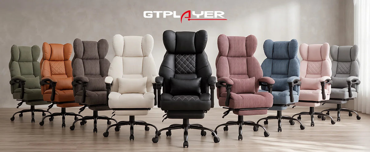 Gtplayer Gaming Chair, Ergonomic Office Chair with Footrest and Lumbar Support, High Back Executive Chair for Tall, Wide Computer Chair, Height Adjustable, Synchronous Armrest, Spring Core Seat