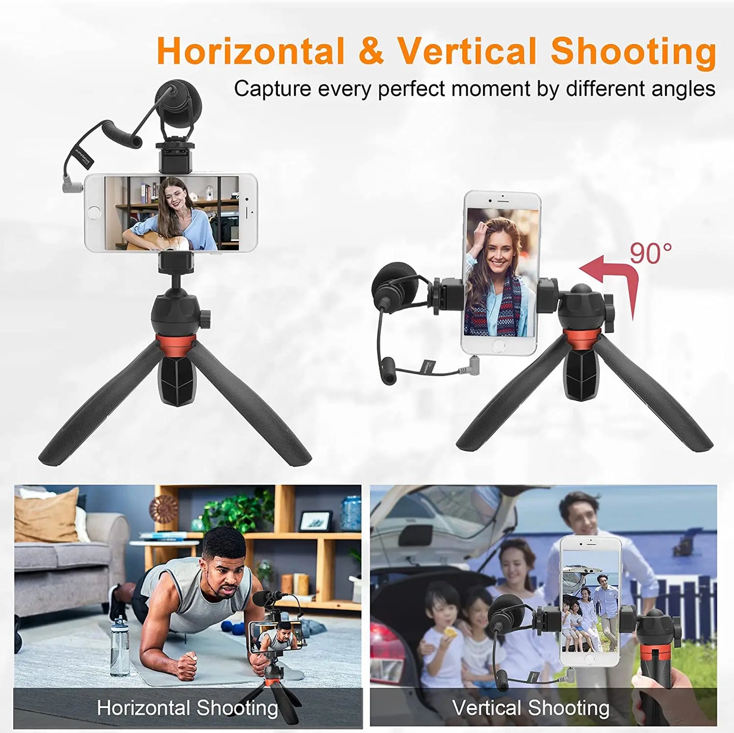 COMICA CVM-VM10-K2 PRO Smartphone Video Rig with Tripod, External Shotgun Mic, Vlogging Kit for iPhone Android Tiktok YouTube
