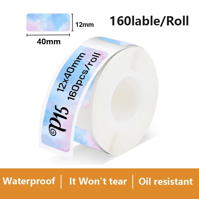 Termiska Etikettrullar Mönster & Färg – Kompatibla med Marklife P11 P12 Phomemo D30 DELI Q2 Brother – 12x40mm 14x40mm 14x50mm 2026