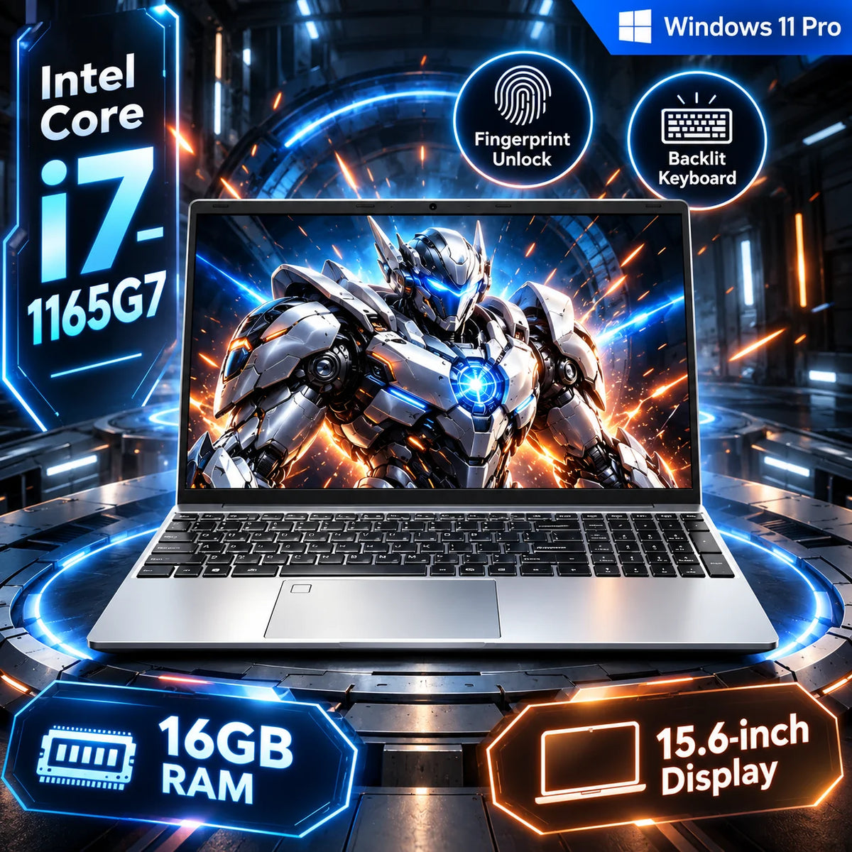 15.6" Laptop Computer Windows 11 Intel Core i7-1165G7 PC Gamer 16GB RAM Fingerprint Unlock Notebook Laptops Backlight Study