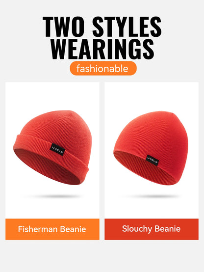 WRELS Merino Wool Beanie for Men Women Soft Fisherman Beanie Warm Knitted Winter Hat Watch Cap Skullie for Cold Weather